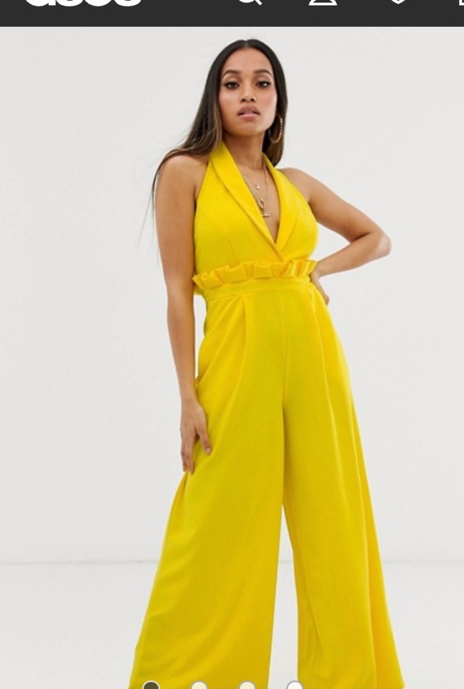 ASOS Halter Paperbag Coral Wide Leg Jumpsuit - Picture 2 of 12